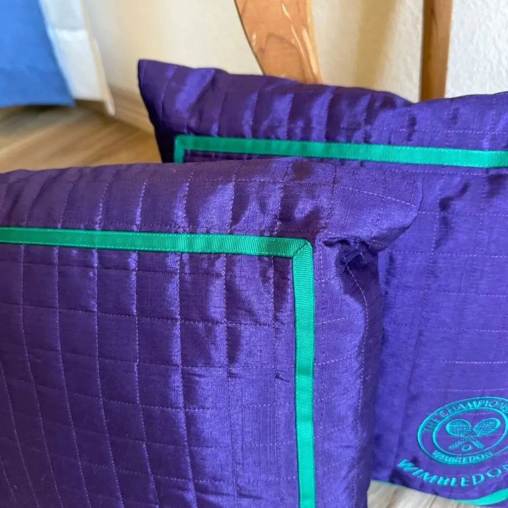 Vintage Wimbledon Tennis Championship Quilted Purple Throw Pillows Set of 2